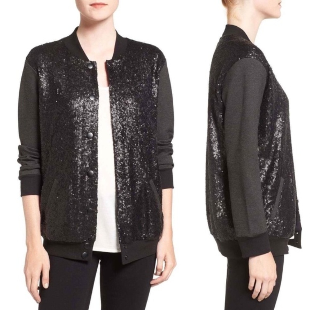 Splendid Sequin Moto Bomber Varsity Jacket XS